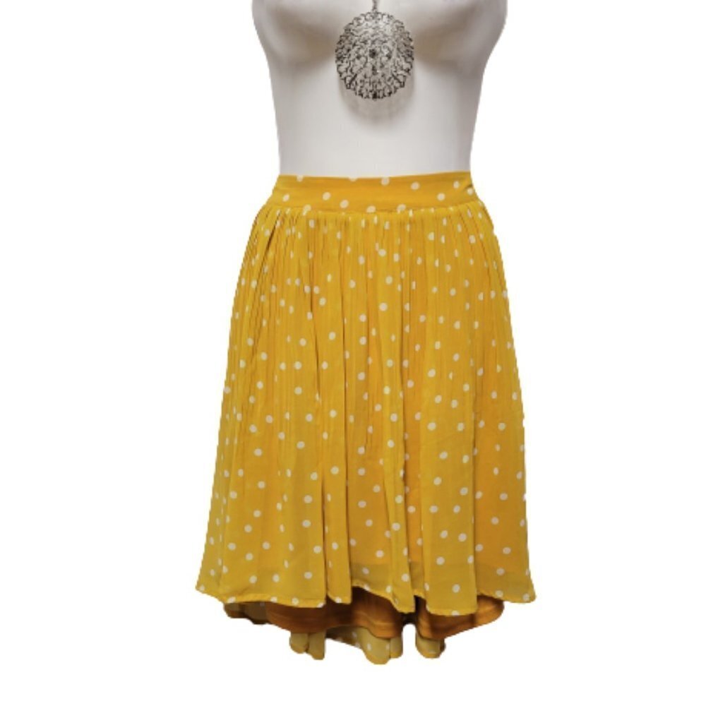 Yellow Skirt, PolkaDot Short Skirt - Size S